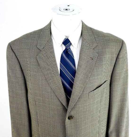 Joseph Abboud Nordstrom Wool 3 Button Sport Coat 42L Tan Houndstooth Windowpane - Picture 1 of 10